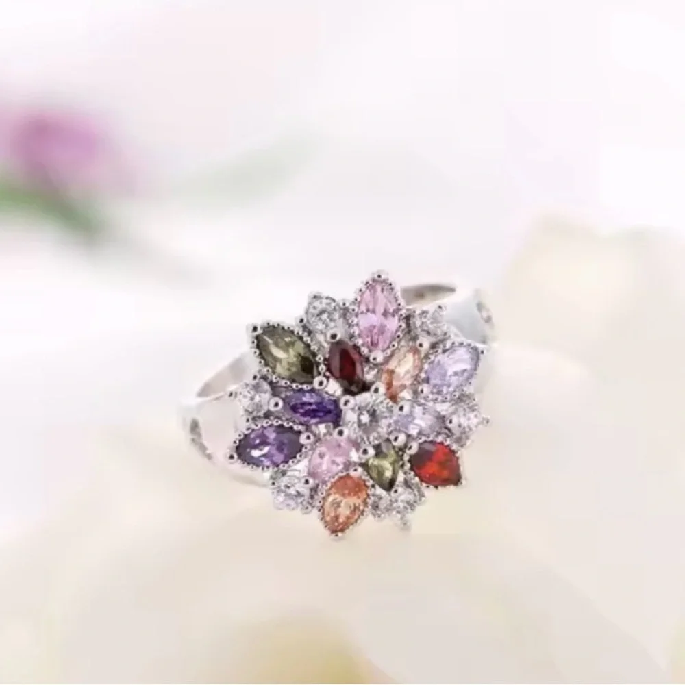 S925 Fashion Ring With Silver Colorful Cubic Zirconia.